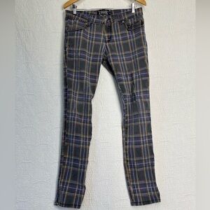 Tripp NYC Daang Goodman Pants Size 32 Skinny Purple Plaid Jeans Goth Punk FLAW